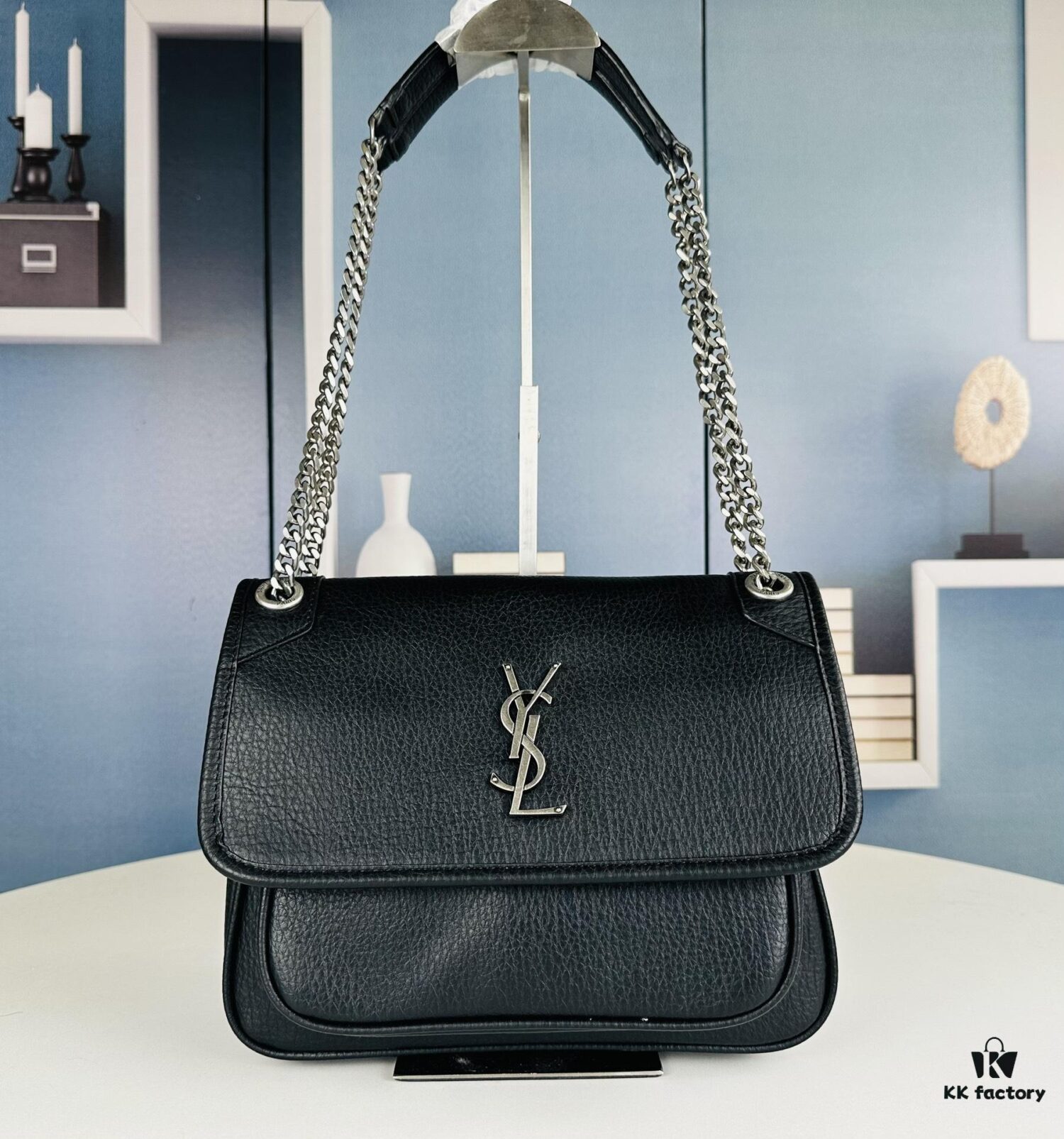 New Arrival NIKI BABY Full-Grain Lamb Leather Handbag ||| YSL Niki 21cm 28cm Distressed Lamb Leather Black Silver Mini Bag