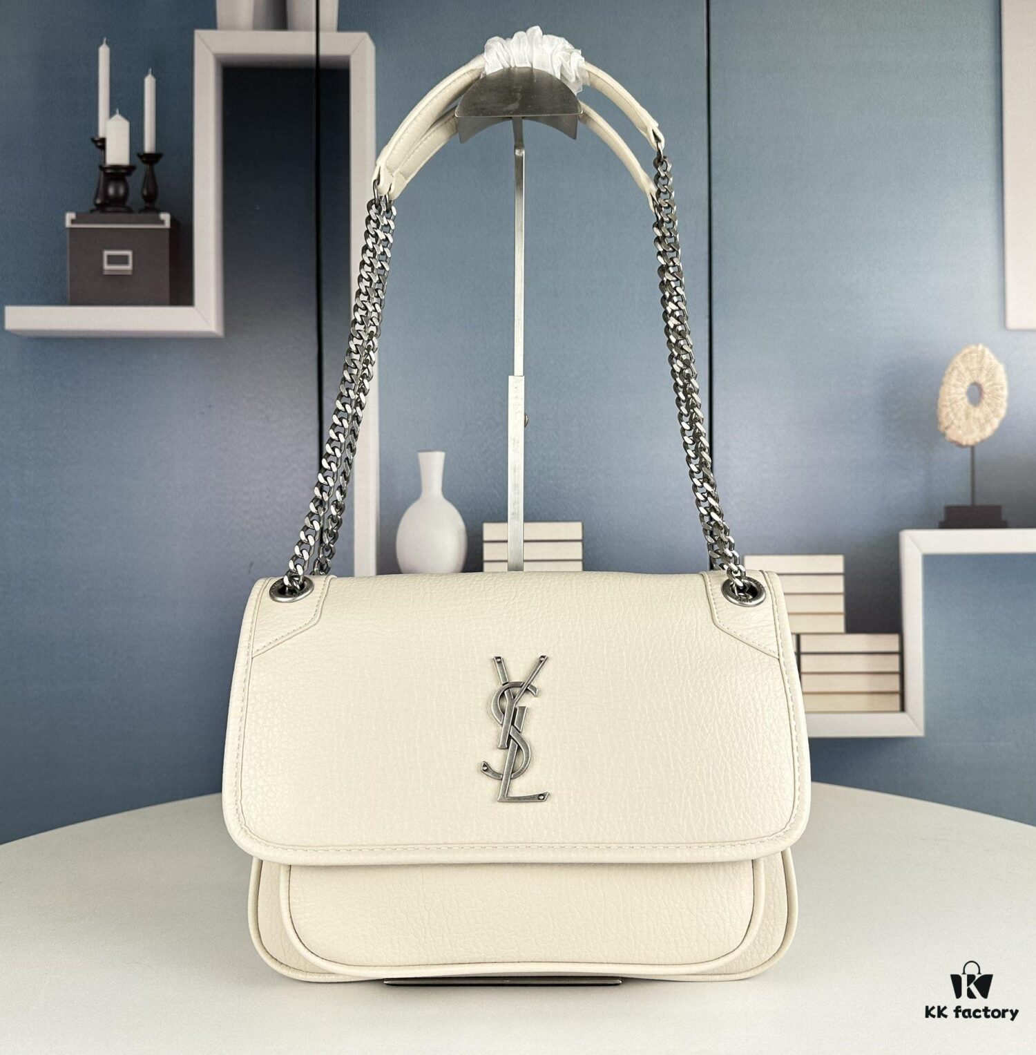 New Arrival NIKI BABY Full-Grain Lamb Leather Handbag ||| YSL Niki 21cm 28cm Distressed Lamb Leather Black Silver Mini