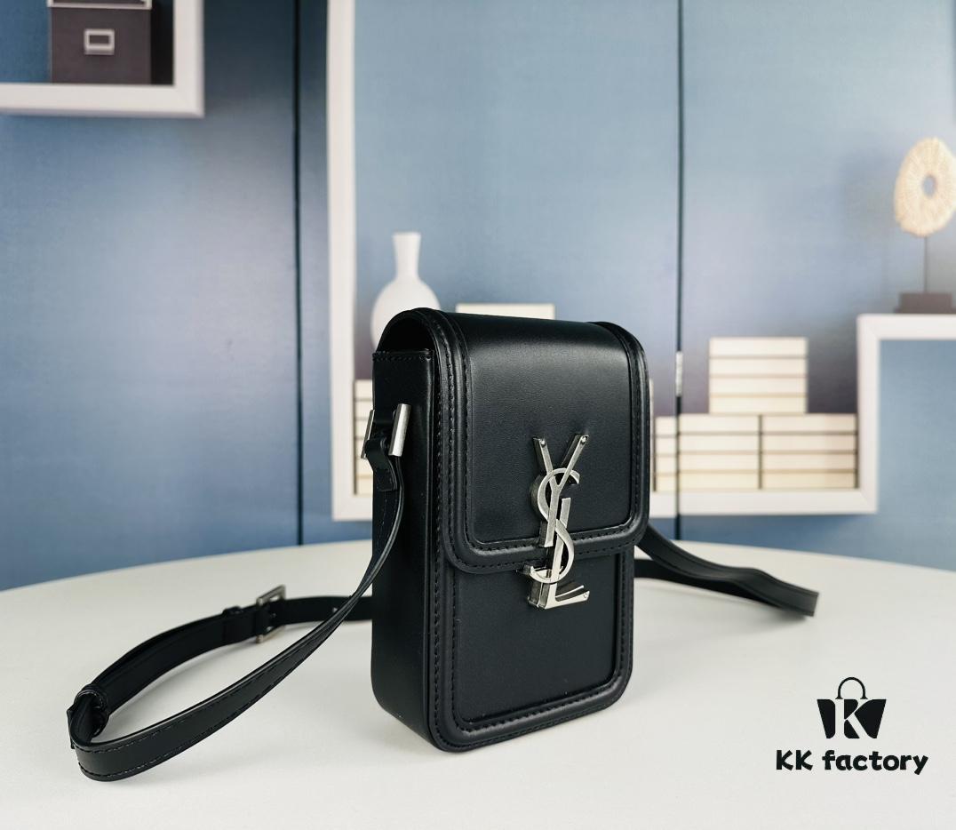 New YSL Hobo Series Mini Vertical Crossbody Bag in Smooth Calfskin with Antique Metal Logo