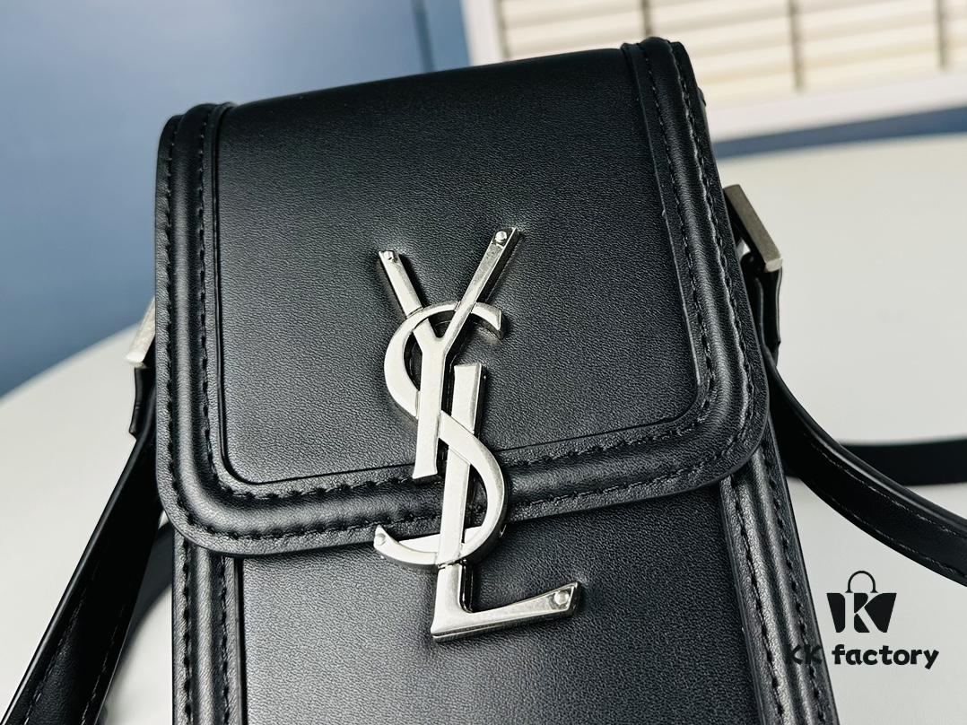 New YSL Hobo Series Mini Vertical Crossbody Bag in Smooth Calfskin with Antique Metal Logo