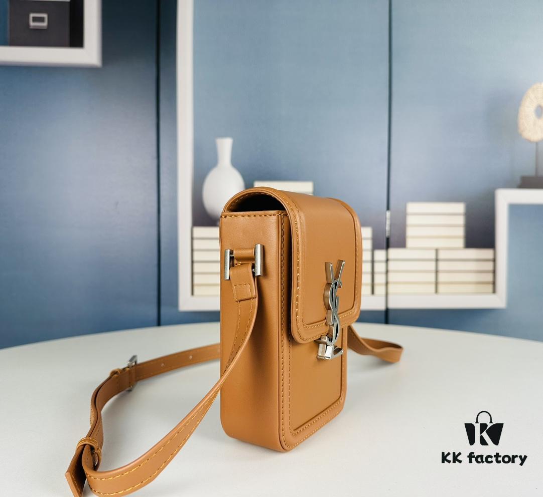 New YSL Hobo Series Mini Vertical Crossbody Bag in Smooth Calfskin with Antique Metal Logo Closure