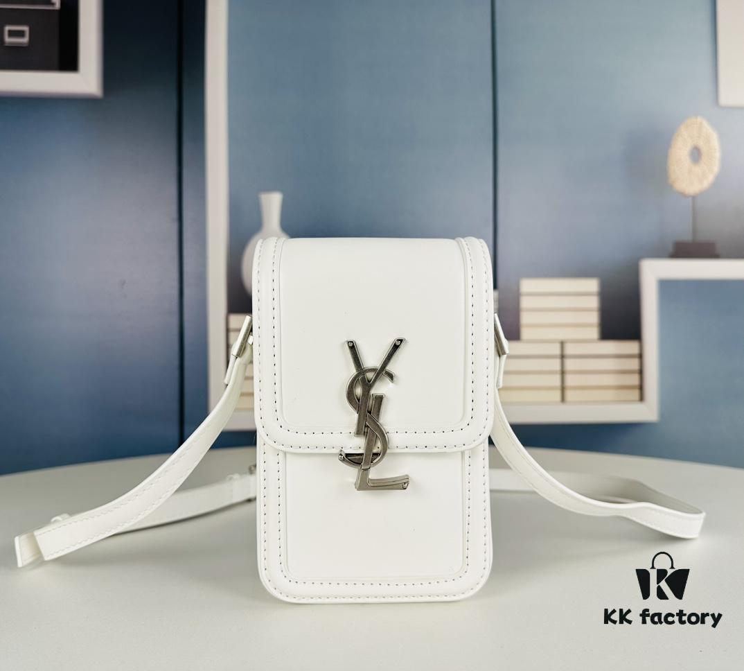 New YSL HOBO Series Mini Vertical Crossbody Bag in Smooth Calfskin with Antique-Tone Metal Logo Closure