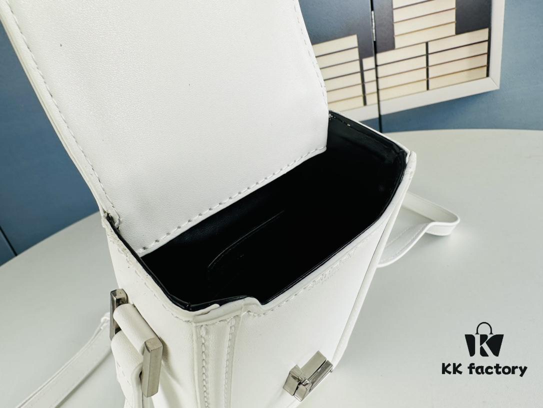 New YSL HOBO Series Mini Vertical Crossbody Bag in Smooth Calfskin with Antique-Tone Metal Logo Closure