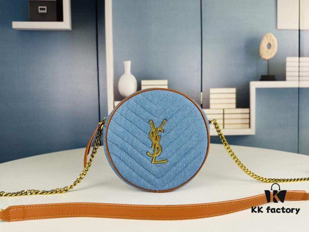 New YSL 6-Color Saint Laurent Gold Logo Caviar Quilted Leather Round Bag