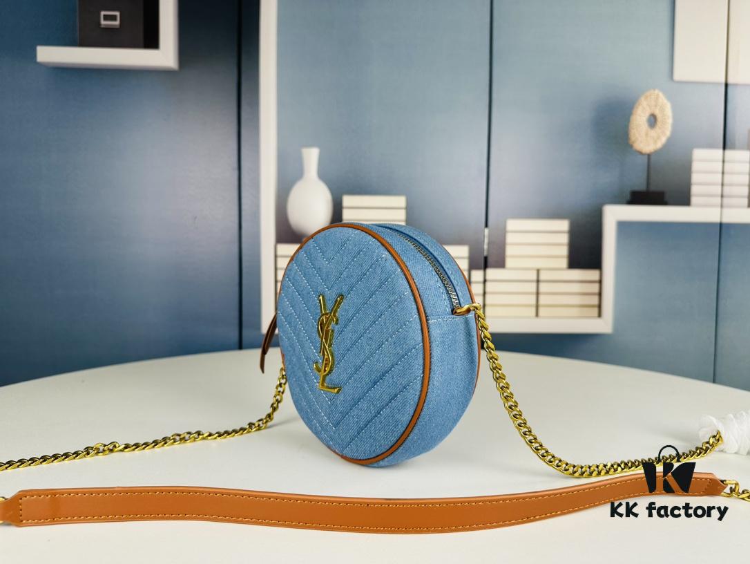 New YSL 6-Color Saint Laurent Gold Logo Caviar Quilted Leather Round Bag