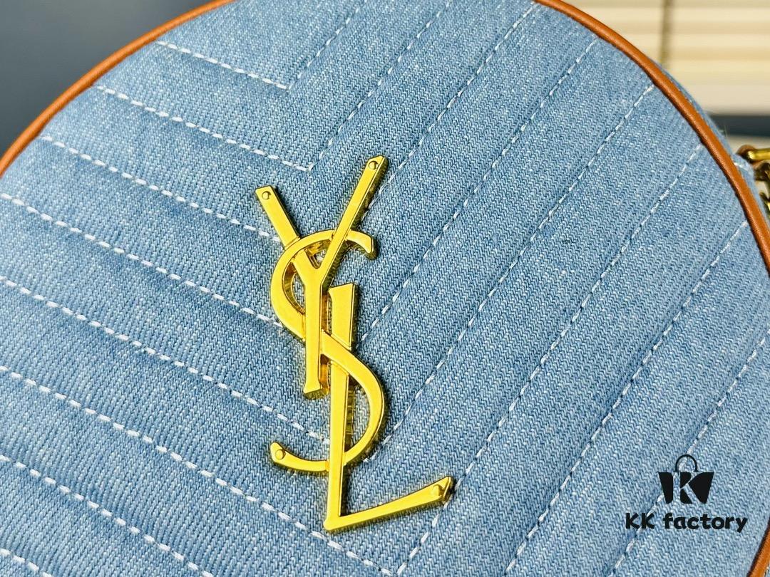 New YSL 6-Color Saint Laurent Gold Logo Caviar Quilted Leather Round Bag