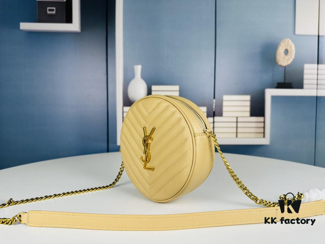 New YSL 6-Color Saint Laurent Gold Logo Caviar Quilted Leather Round Bag