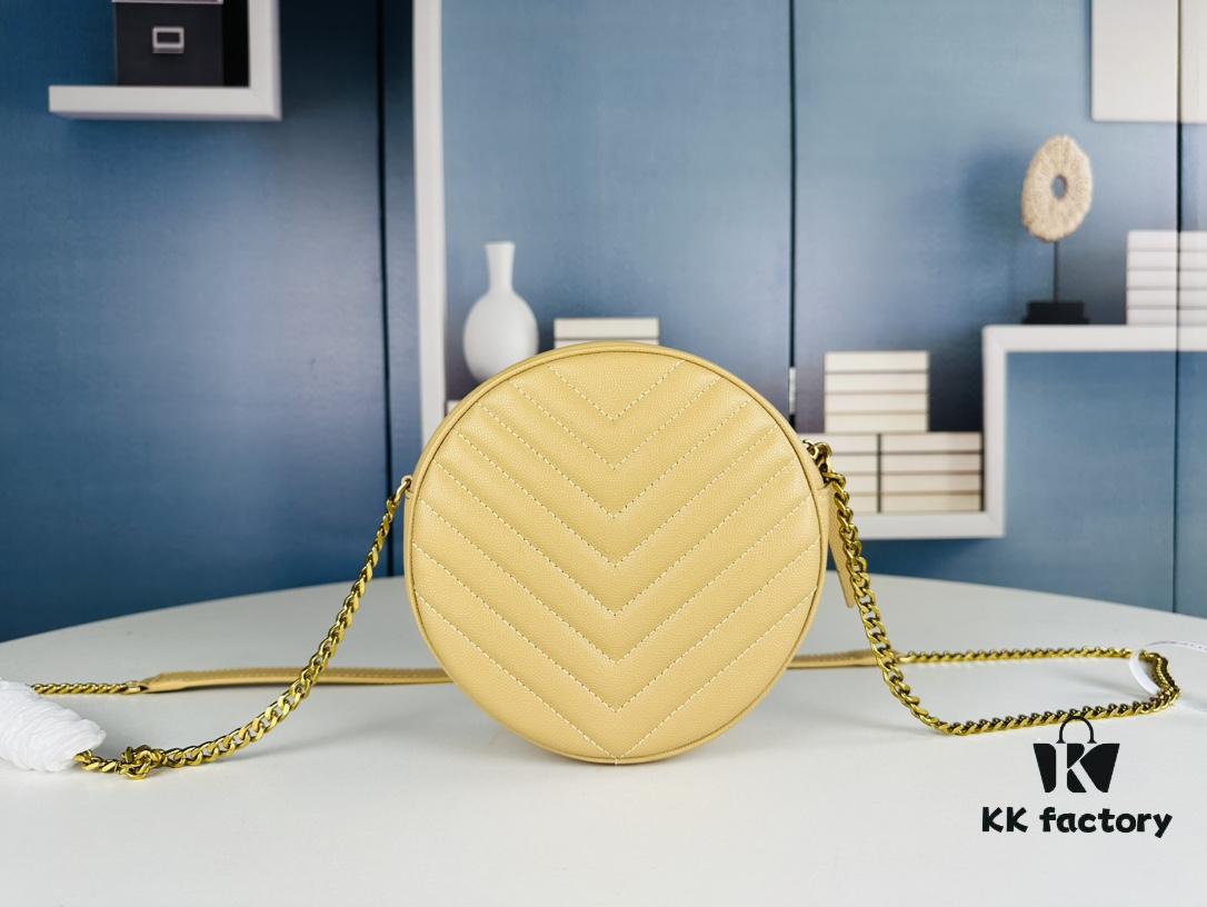 New YSL 6-Color Saint Laurent Gold Logo Caviar Quilted Leather Round Bag