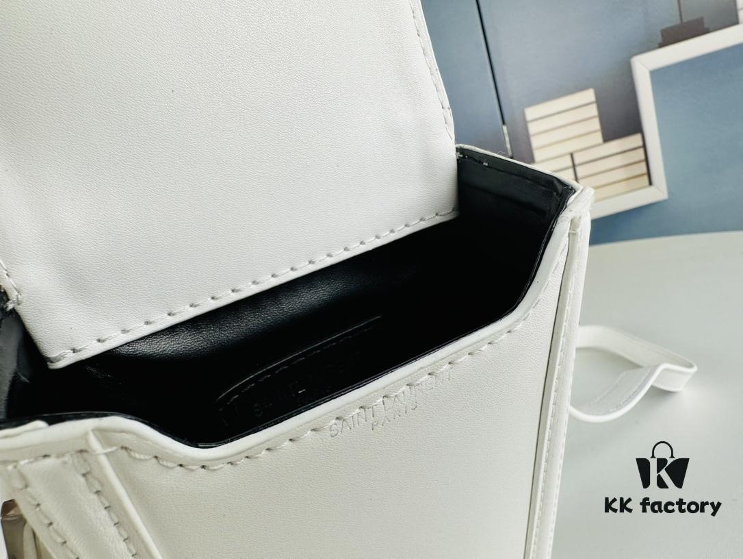 New YSL HOBO Series Mini Vertical Crossbody Bag in Smooth Calfskin with Antique-Tone Metal Logo Closure