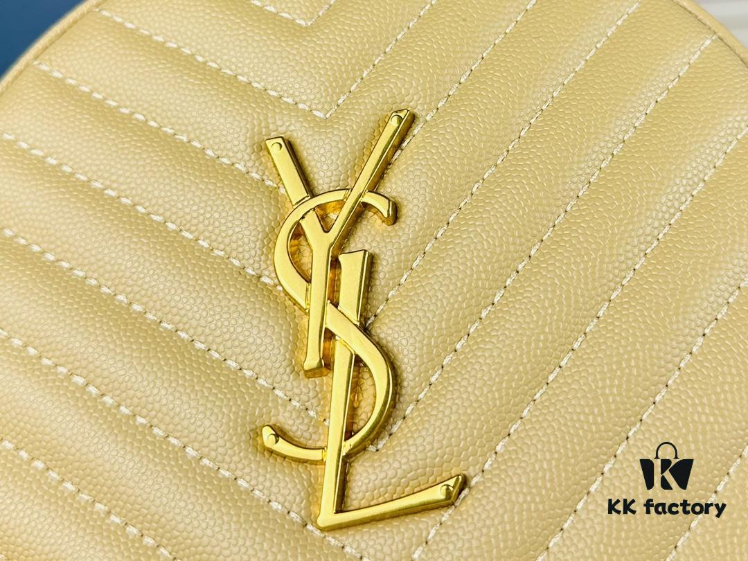 New YSL 6-Color Saint Laurent Gold Logo Caviar Quilted Leather Round Bag