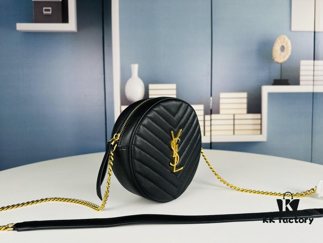 New Arrival YSL 6-Color Saint Laurent Gold Logo Caviar Quilted Leather Round Bag