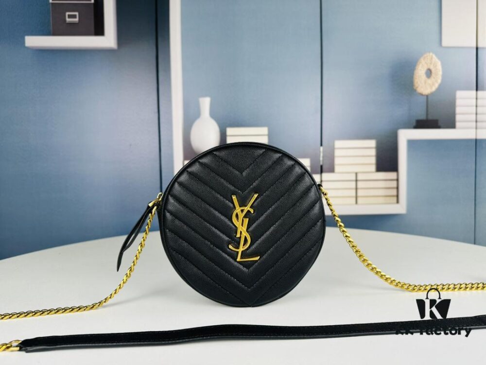 New Arrival YSL 6-Color Saint Laurent Gold Logo Caviar Quilted Leather Round Bag