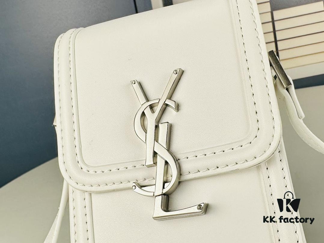 New YSL HOBO Series Mini Vertical Crossbody Bag in Smooth Calfskin with Antique-Tone Metal Logo Closure