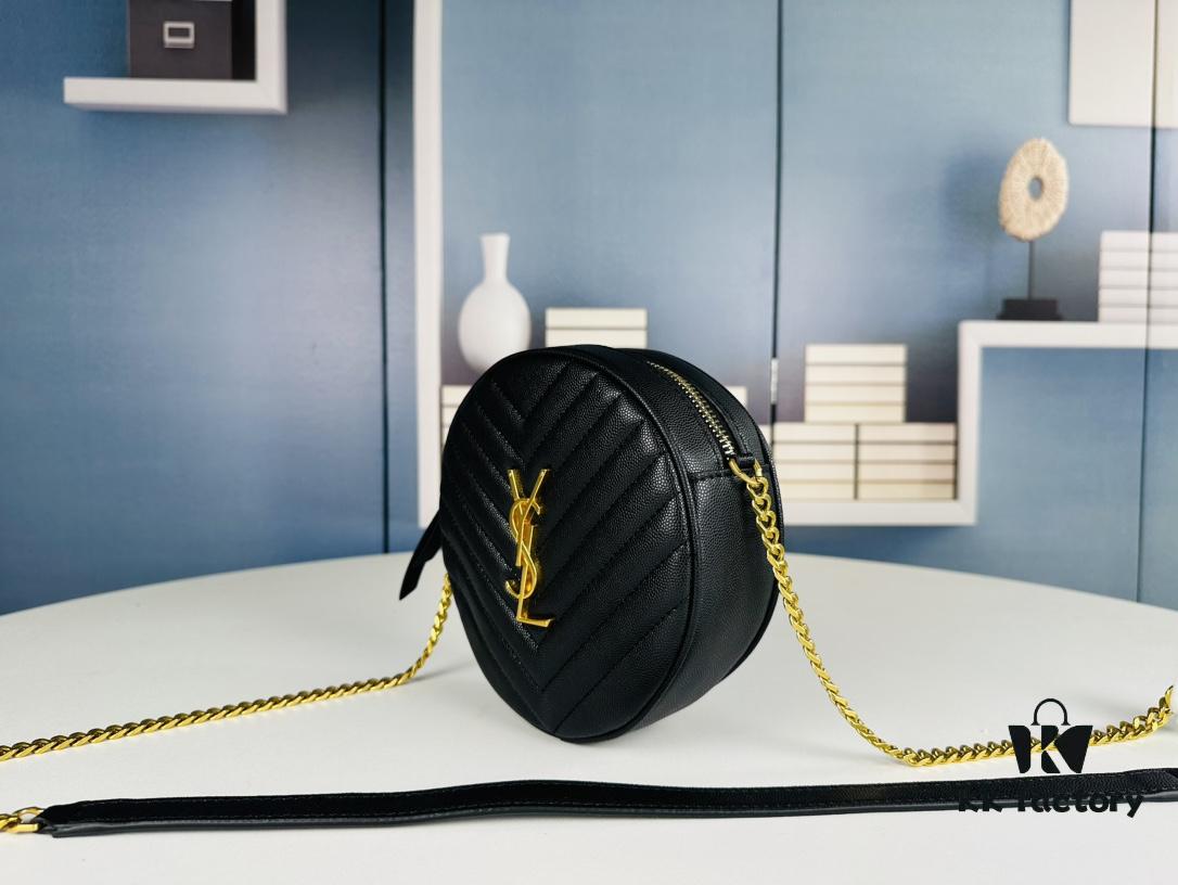 New Arrival YSL 6-Color Saint Laurent Gold Logo Caviar Quilted Leather Round Bag