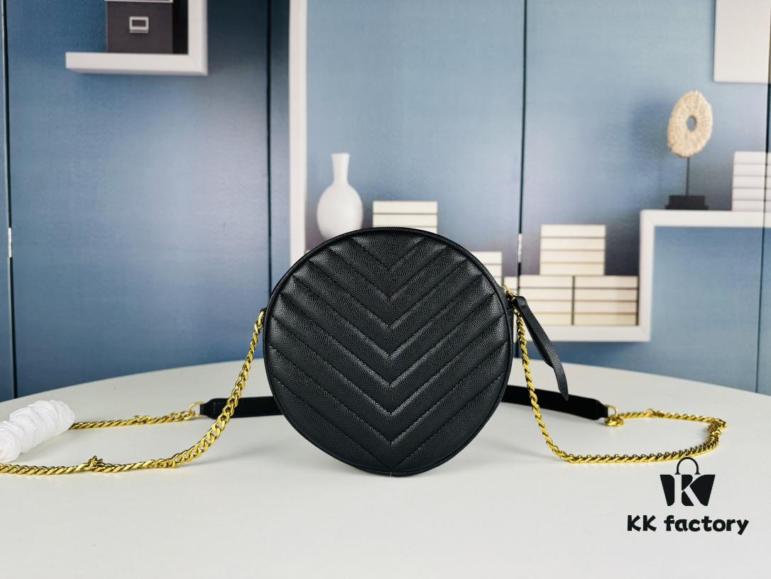 New Arrival YSL 6-Color Saint Laurent Gold Logo Caviar Quilted Leather Round Bag