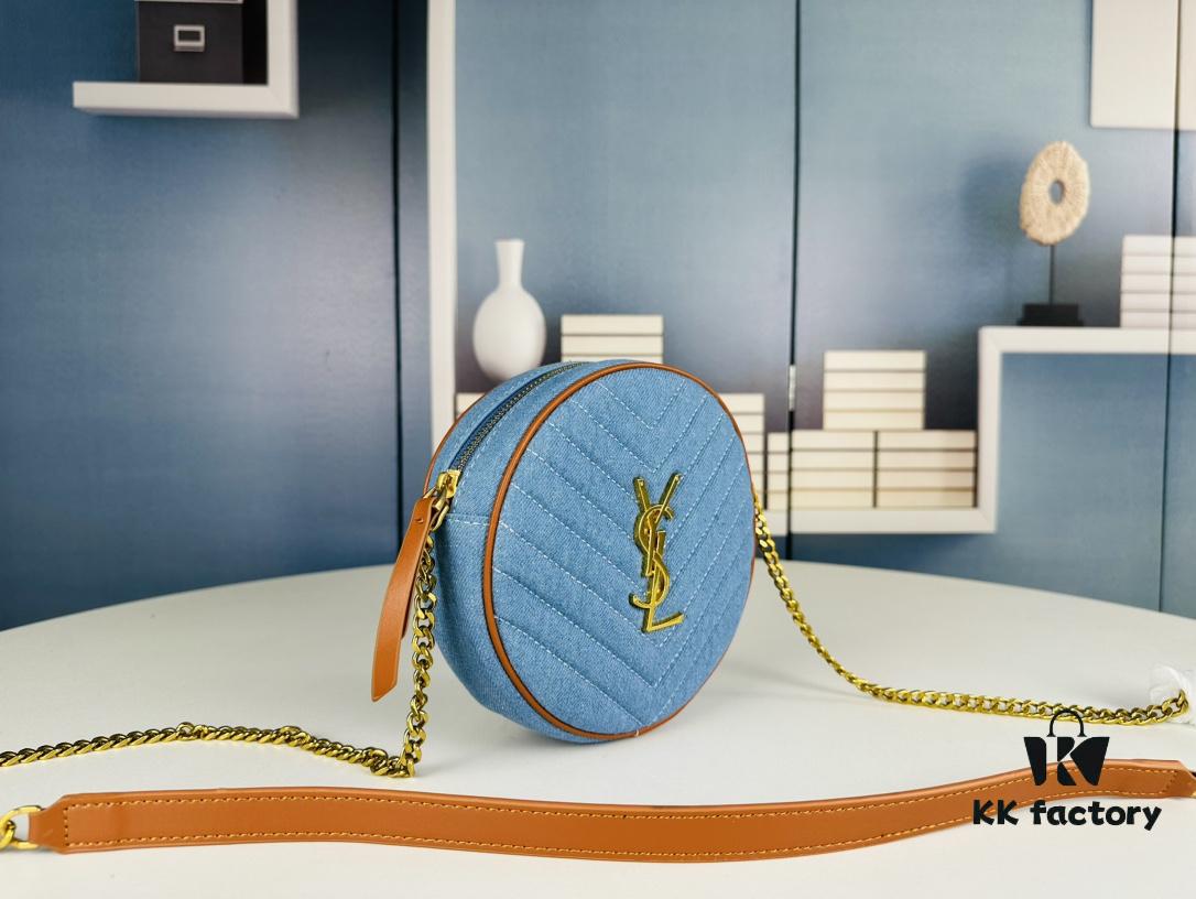 New YSL 6-Color Saint Laurent Gold Logo Caviar Quilted Leather Round Bag