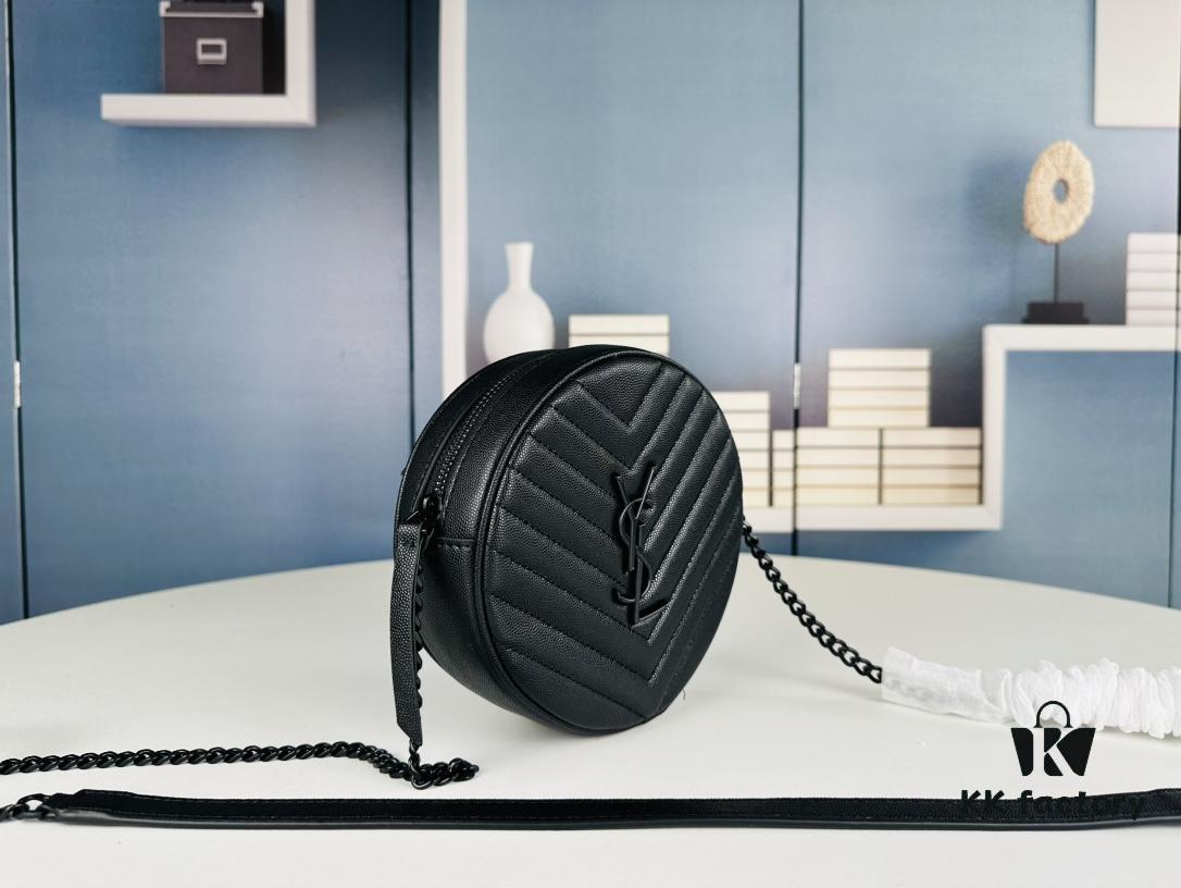 New Arrival YSL 6-Color Saint Laurent Gold Logo Caviar Quilted Leather Round Bag