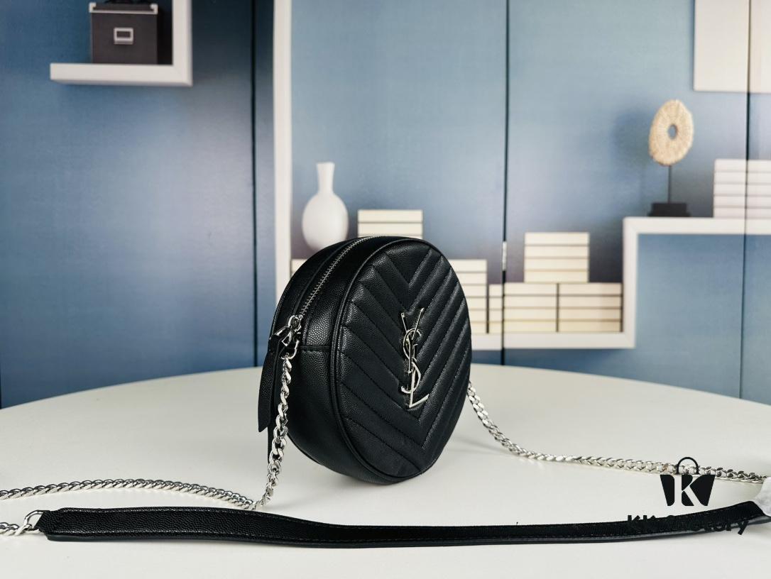 New YSL 6-Color Saint Laurent Gold Logo Caviar Quilted Leather Round Bag