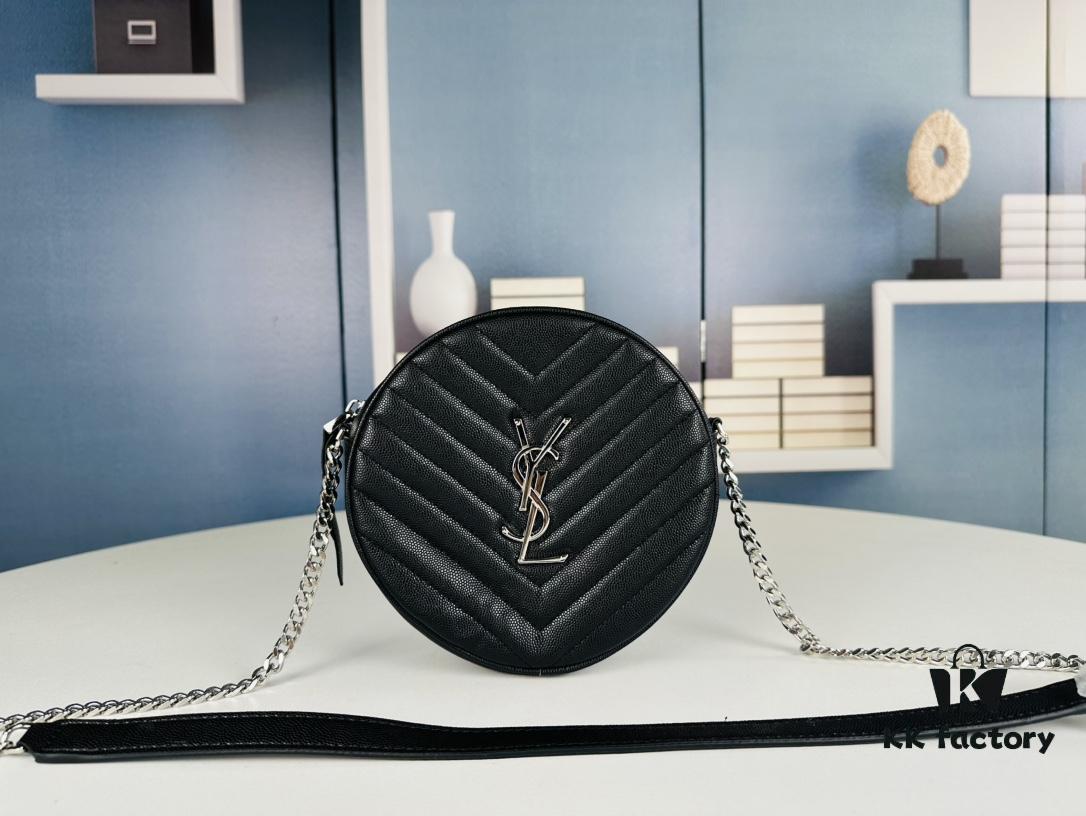 New YSL 6-Color Saint Laurent Gold Logo Caviar Quilted Leather Round Bag