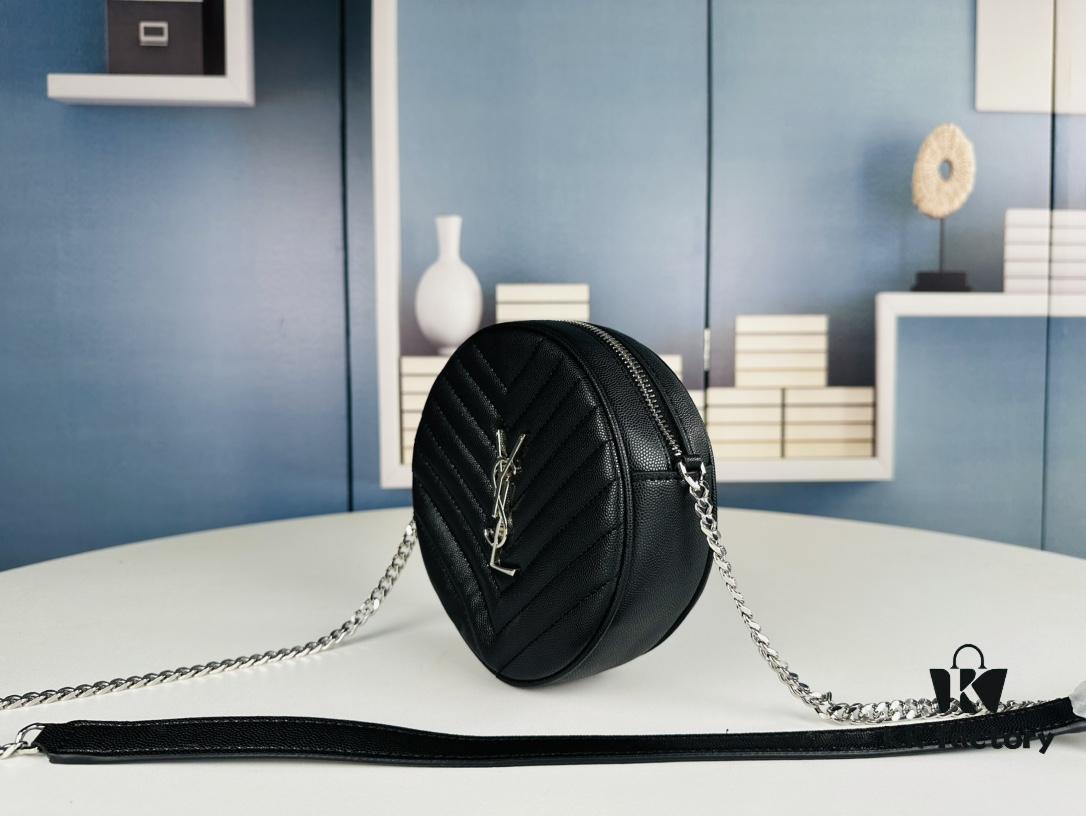 New YSL 6-Color Saint Laurent Gold Logo Caviar Quilted Leather Round Bag