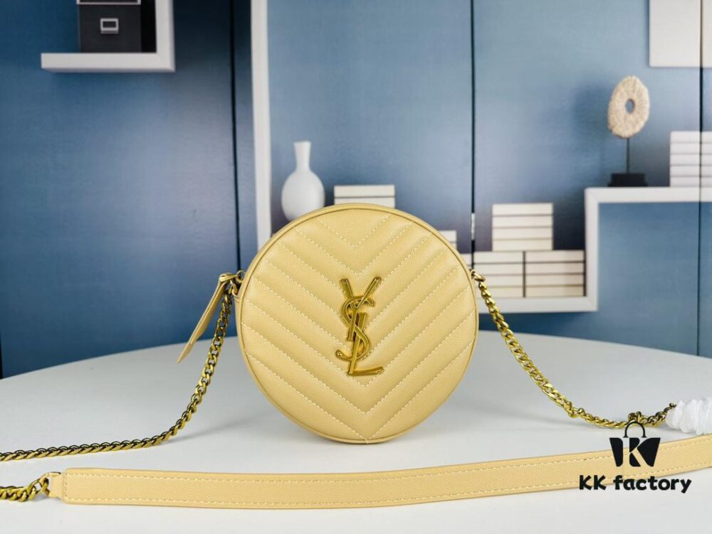 New YSL 6-Color Saint Laurent Gold Logo Caviar Quilted Leather Round Bag