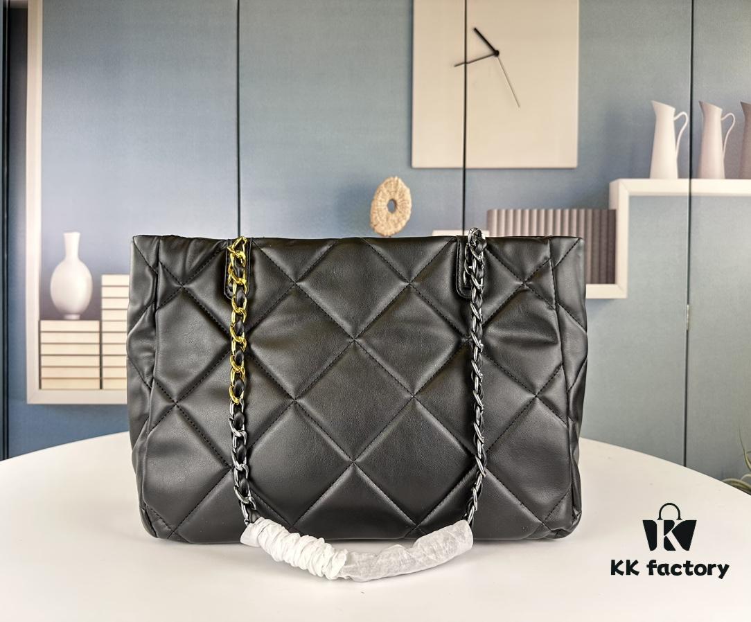 YSL New Tote Bag in Lambskin Black and Gold [Horizontal Style]