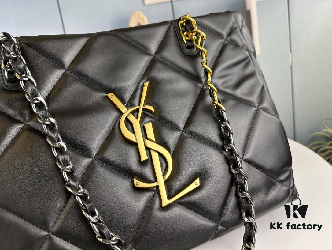 YSL New Tote Bag in Lambskin Black and Gold [Horizontal Style]