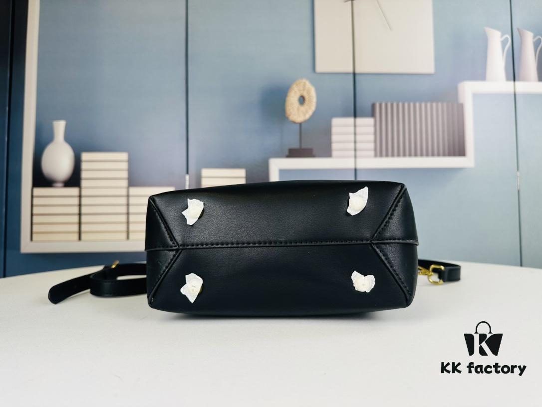 New Arrival with Box! Authentic YSL LE37 Bucket Bag, Celeb-Style Shiny Leather Black-Gold Edition