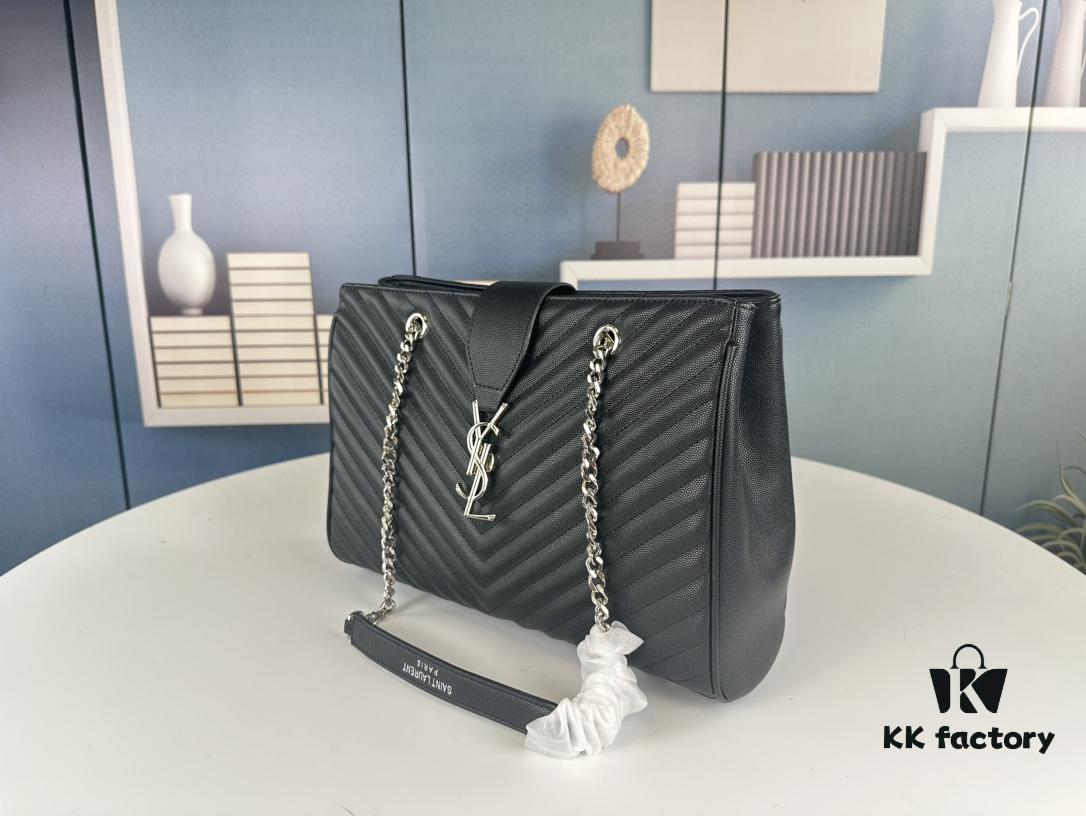 New Arrival with Box Wholesale Saint Laurent YSL Caviar Leather Large Tote Bag / Shopping Bag ||| Black Caviar Stitching