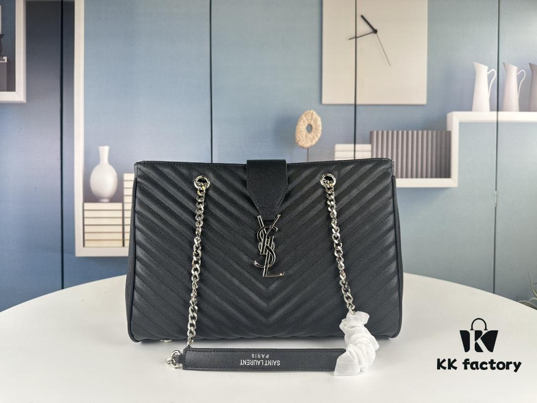 New Arrival with Box Wholesale Saint Laurent YSL Caviar Leather Large Tote Bag / Shopping Bag ||| Black Caviar Stitching