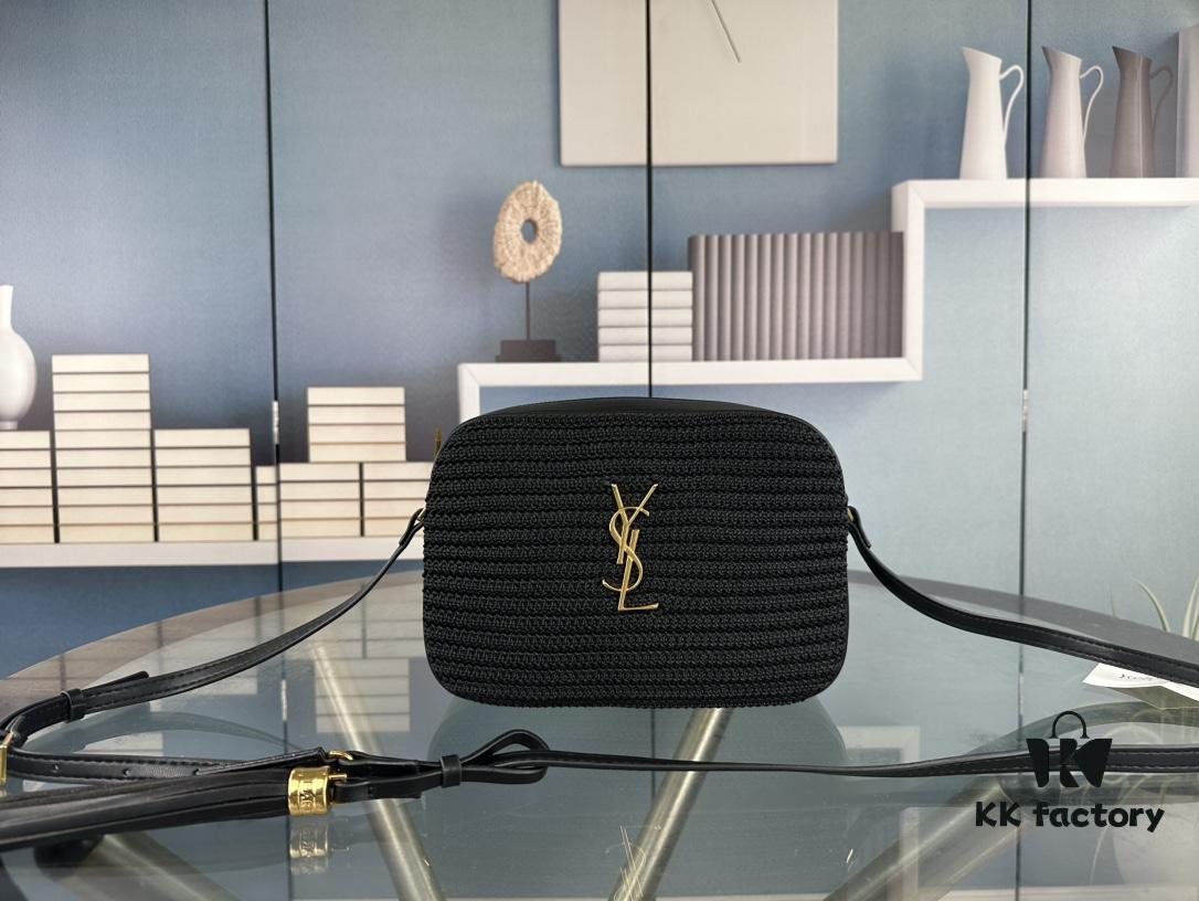 YSL Saint Laurent Calfskin Woven Camera Bag with Box ||| NEW Lou Camera Bag - Black Woven with Gold-Tone Hardware, Italian Calfskin