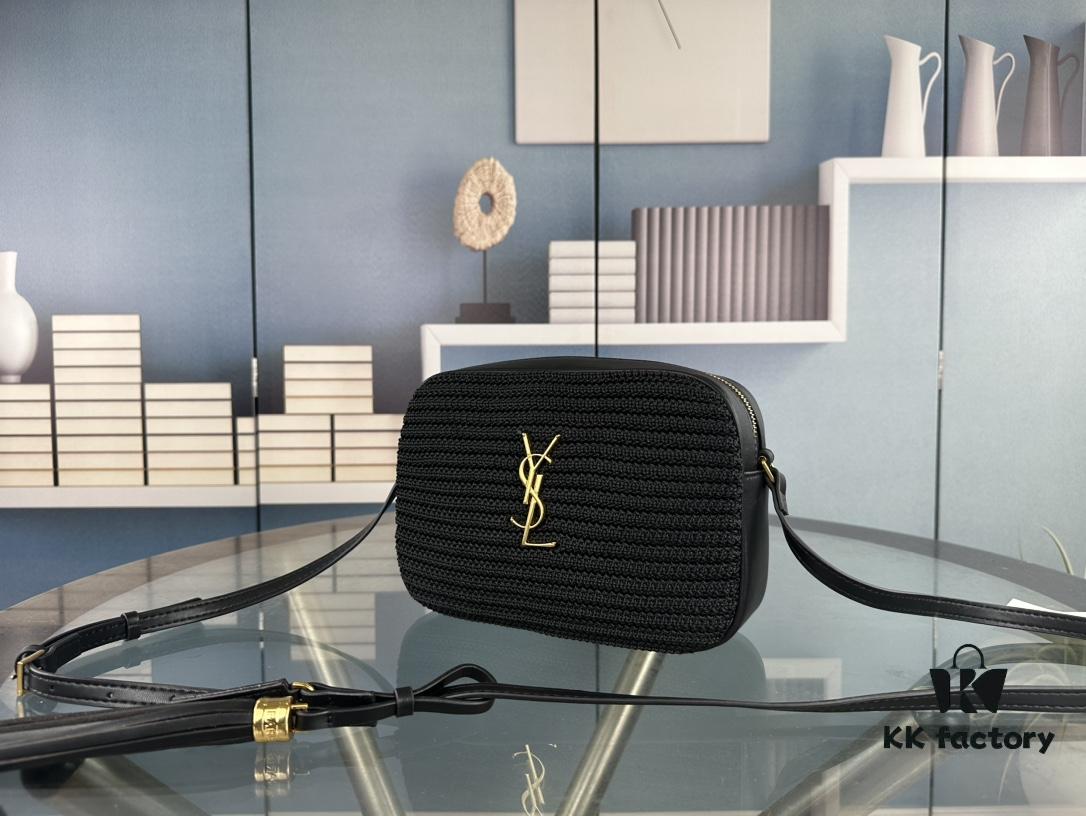 YSL Saint Laurent Calfskin Woven Camera Bag with Box ||| NEW Lou Camera Bag - Black Woven with Gold-Tone Hardware, Italian Calfskin