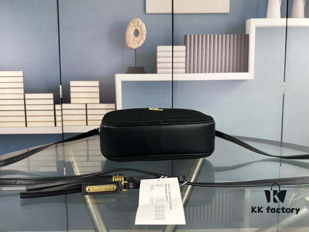 YSL Saint Laurent Calfskin Woven Camera Bag with Box ||| NEW Lou Camera Bag - Black Woven with Gold-Tone Hardware, Italian Calfskin