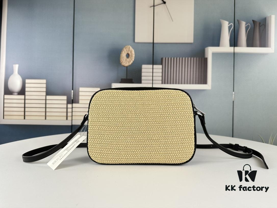 YSL Saint Laurent New Black Calfskin Woven Camera Bag with Gold-Tone Hardware