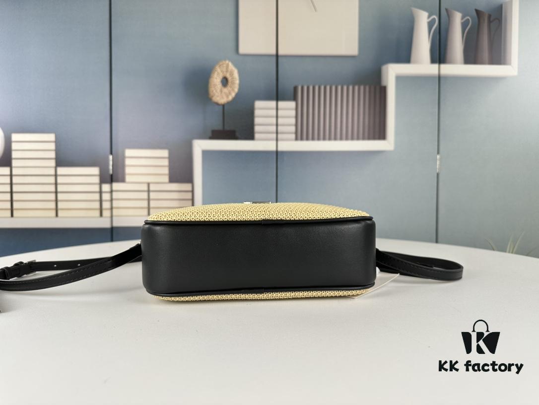 YSL Saint Laurent New Black Calfskin Woven Camera Bag with Gold-Tone Hardware