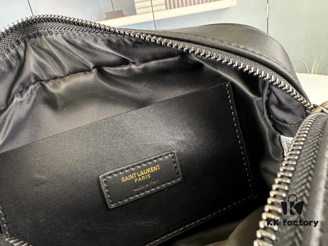 YSL Saint Laurent New Black Calfskin Woven Camera Bag with Gold-Tone Hardware