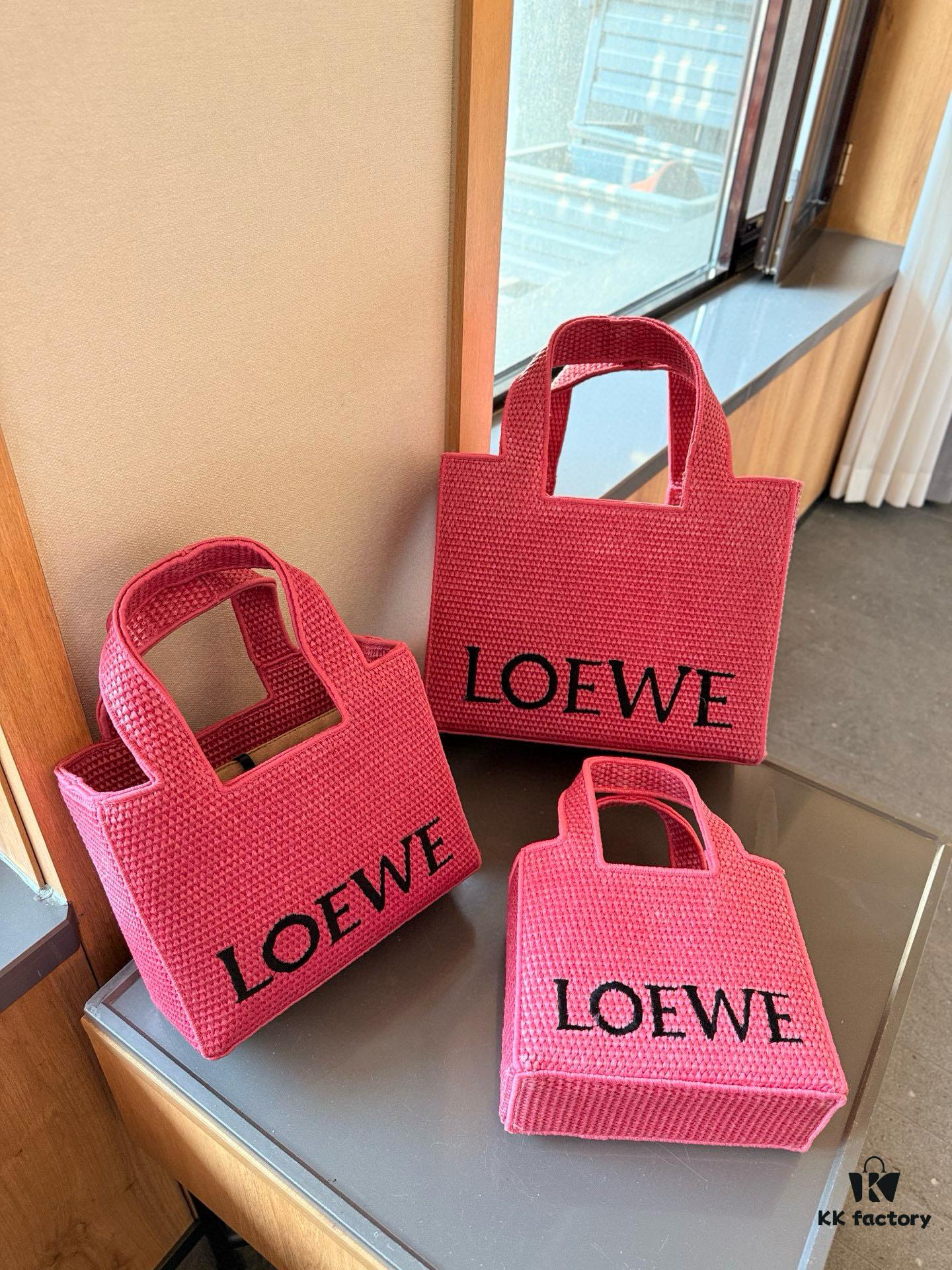 Loewe Anagram Basket Embroidered Logo Straw Woven Shopping Bag Tote Summer New Arrival Basket Bag Woven Leather-Combined Tote Beach Vacation Handbag