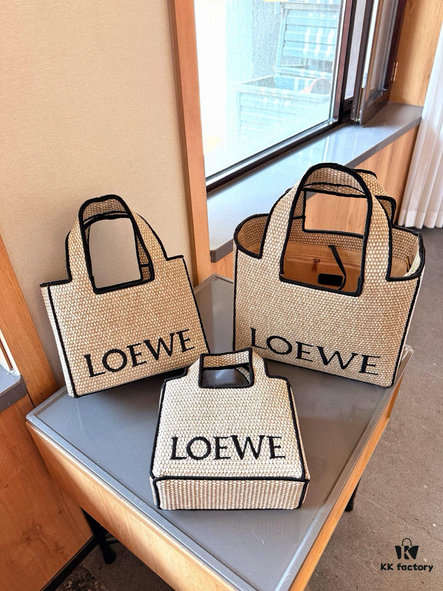 Loewe Anagram Basket Embroidered Logo Straw Woven Shopping Bag Tote Summer New Arrival Basket Bag Woven Leather-Combined Tote Beach Vacation Handbag