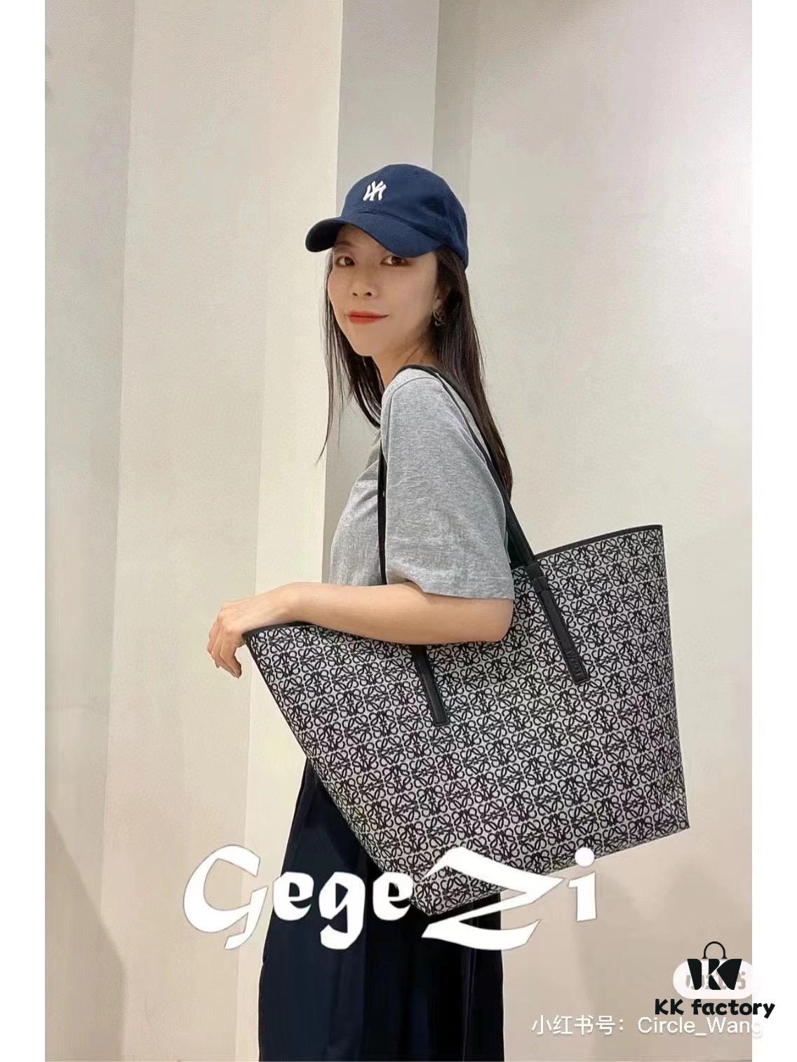 Loewe & T Tote Embroidered Jacquard Fabric with Leather — Shopping Bag