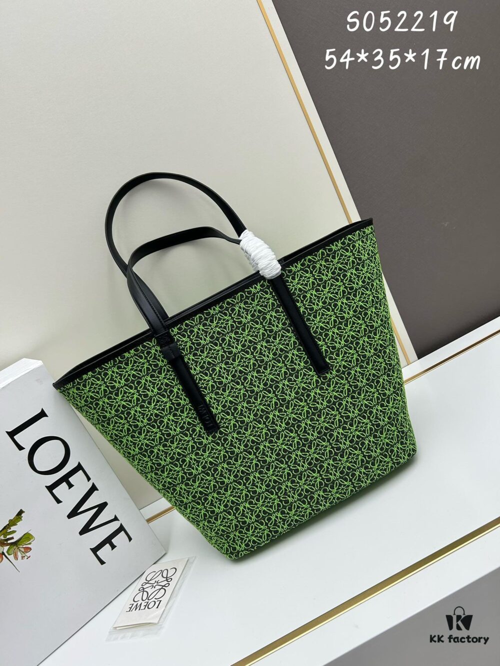 Loewe & T Tote Embroidered Jacquard Fabric with Leather — Shopping Bag