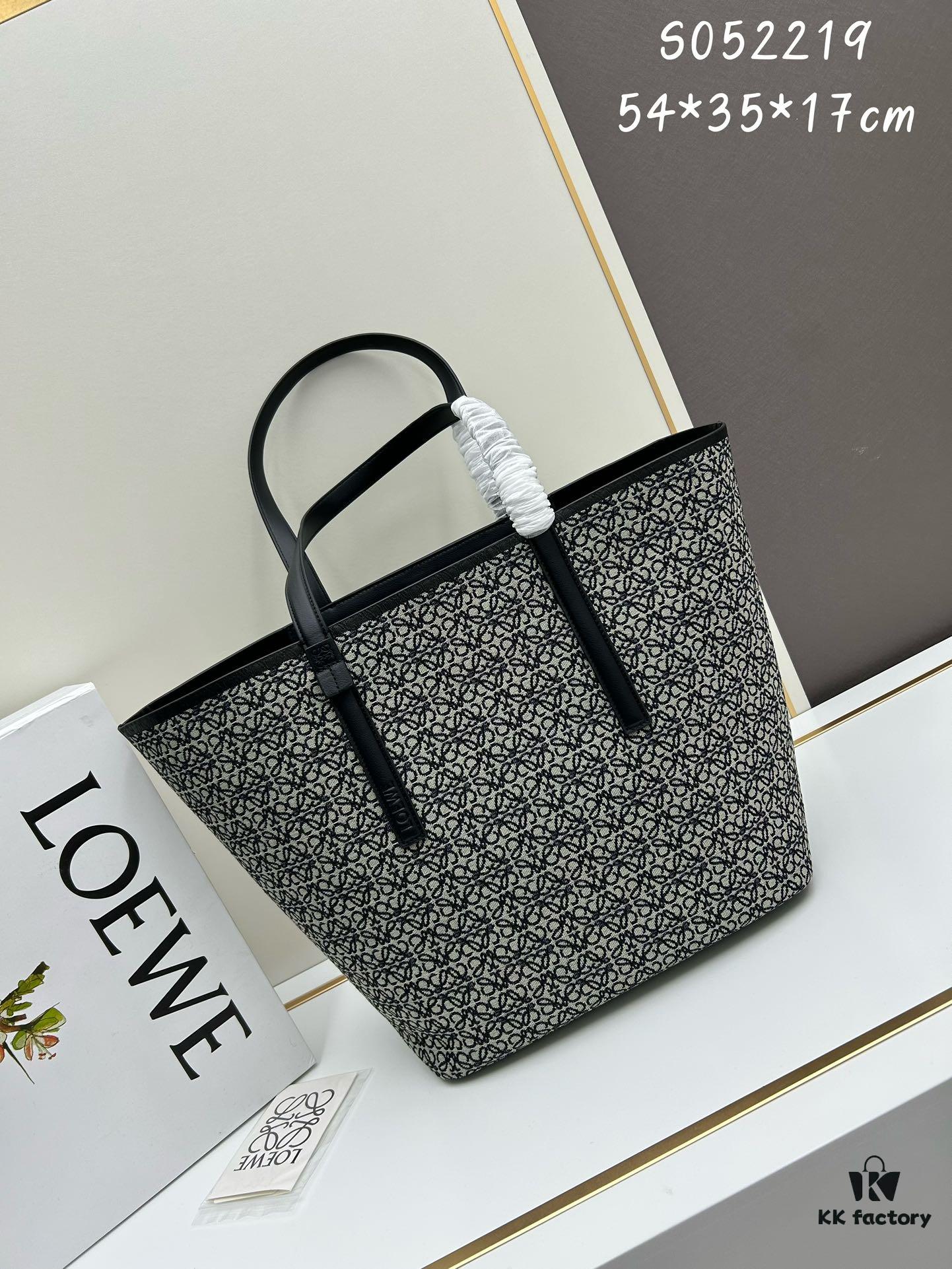 Loewe & T Tote Embroidered Jacquard Fabric with Leather — Shopping Bag