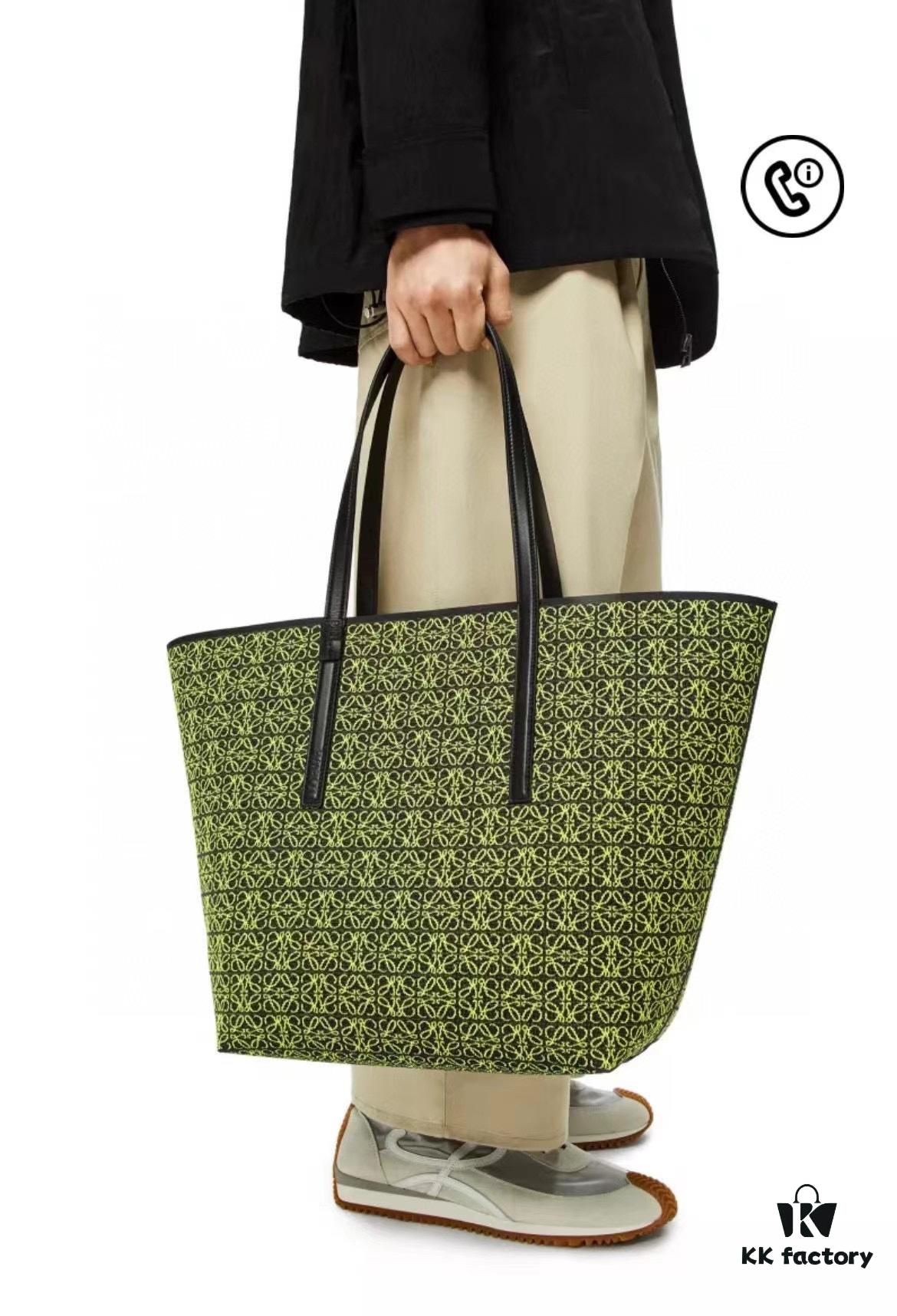 Loewe & T Tote Embroidered Jacquard Fabric with Leather — Shopping Bag