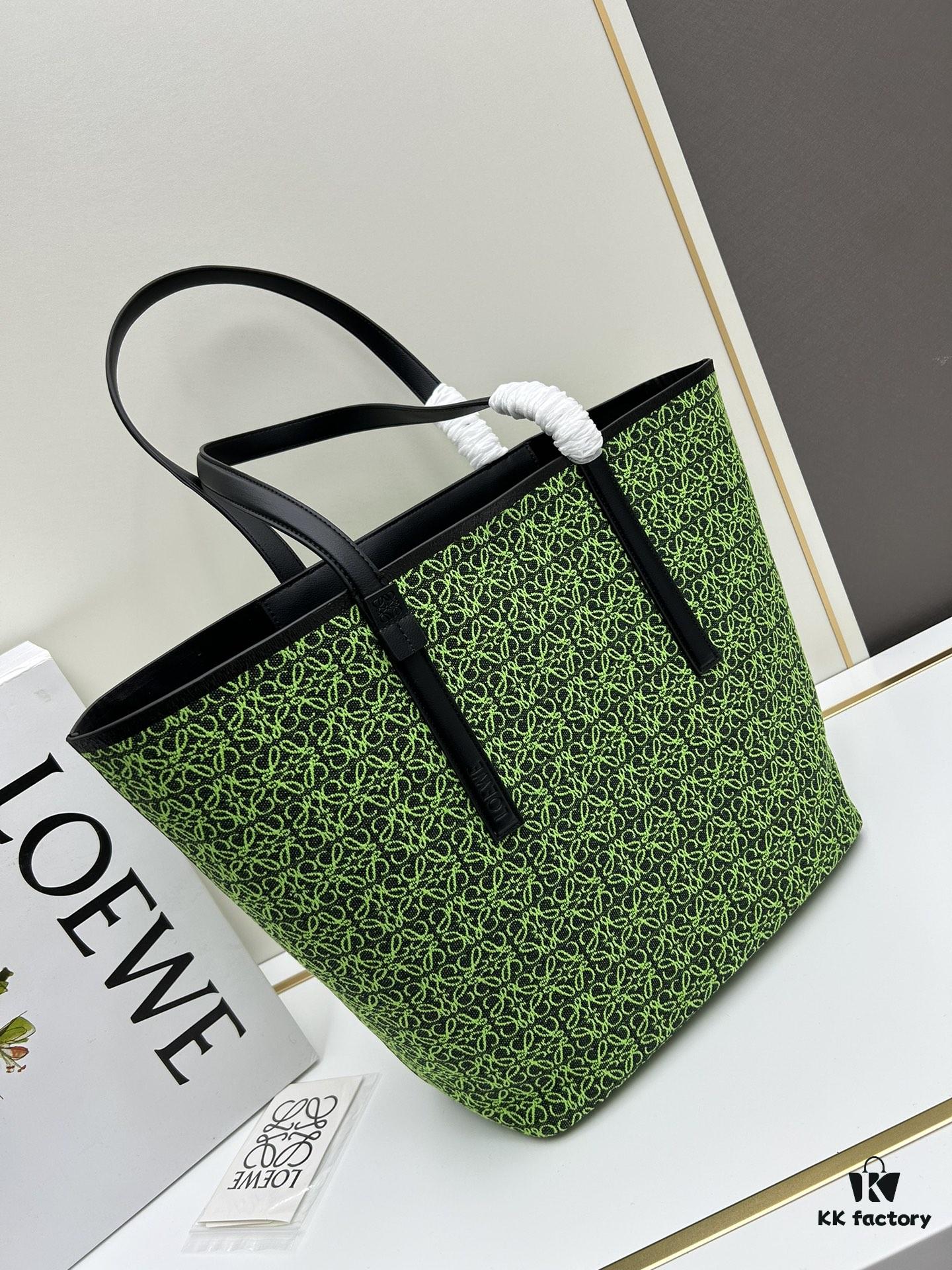 Loewe & T Tote Embroidered Jacquard Fabric with Leather — Shopping Bag