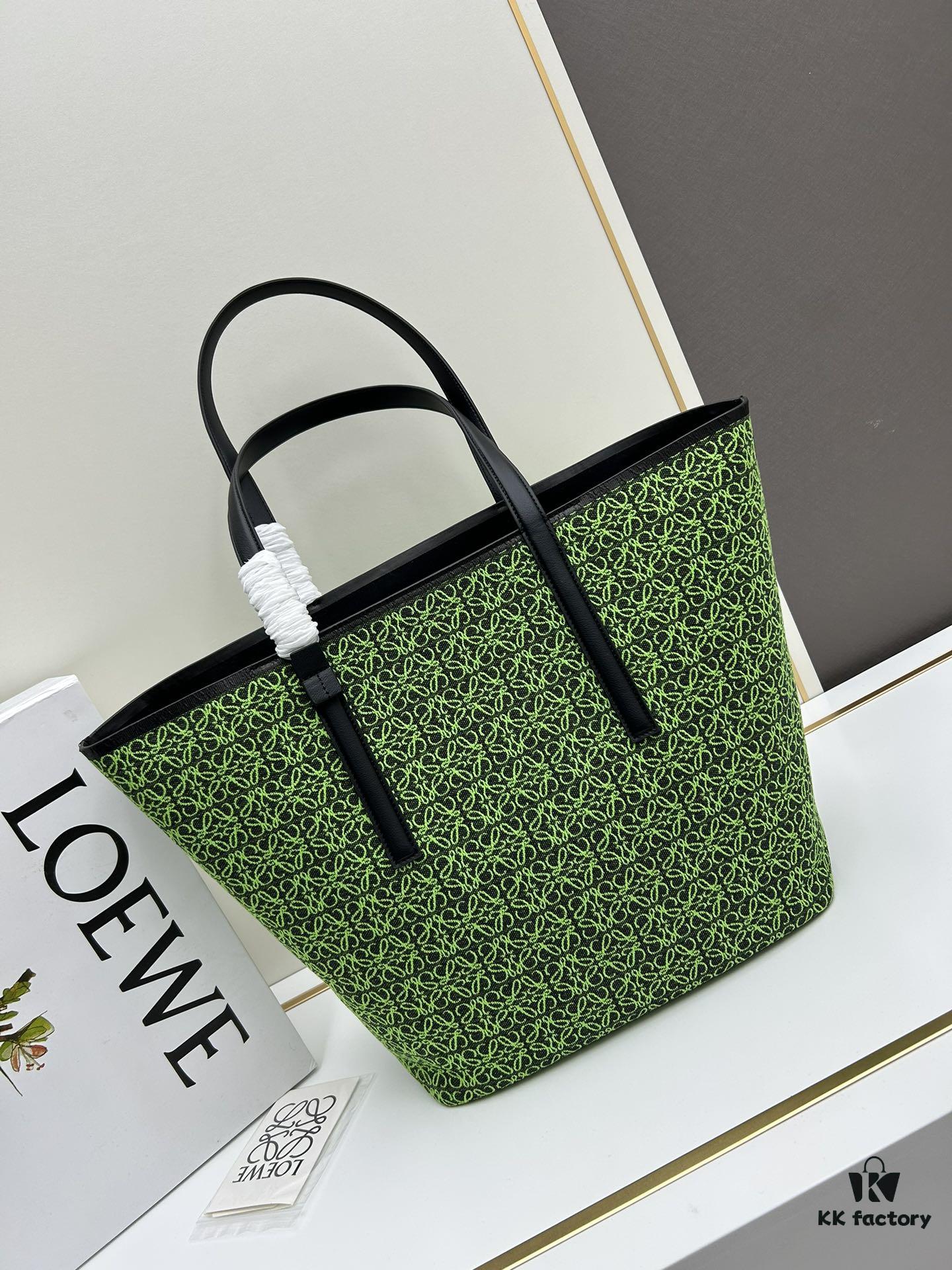 Loewe & T Tote Embroidered Jacquard Fabric with Leather — Shopping Bag
