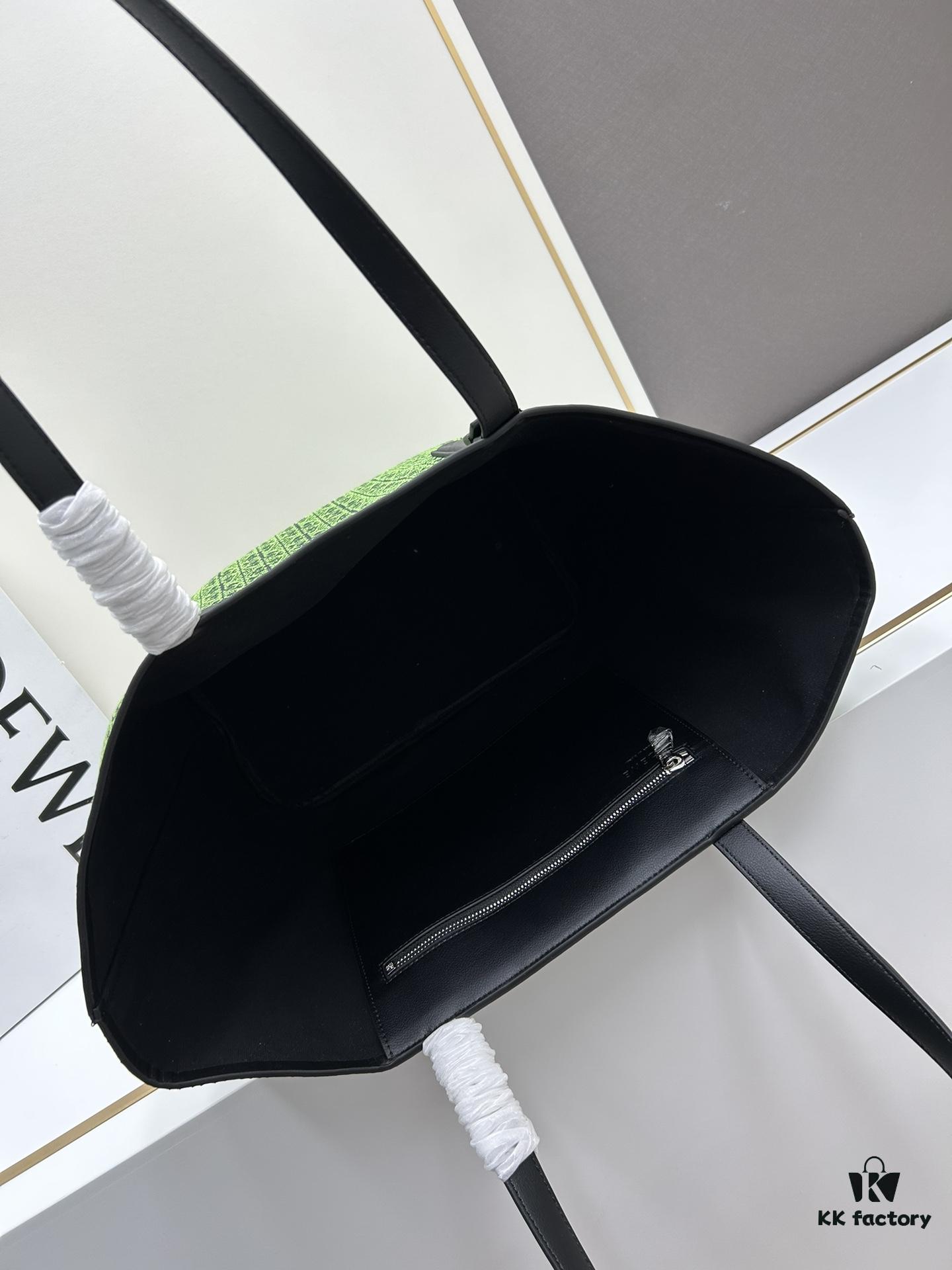 Loewe & T Tote Embroidered Jacquard Fabric with Leather — Shopping Bag