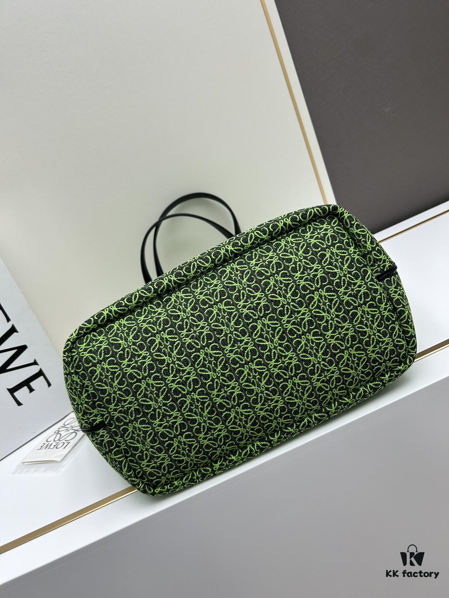 Loewe & T Tote Embroidered Jacquard Fabric with Leather — Shopping Bag