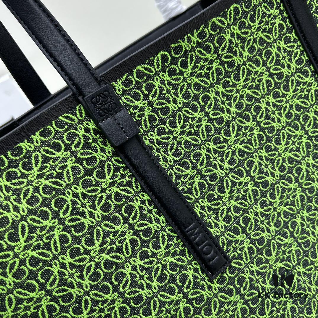 Loewe & T Tote Embroidered Jacquard Fabric with Leather — Shopping Bag