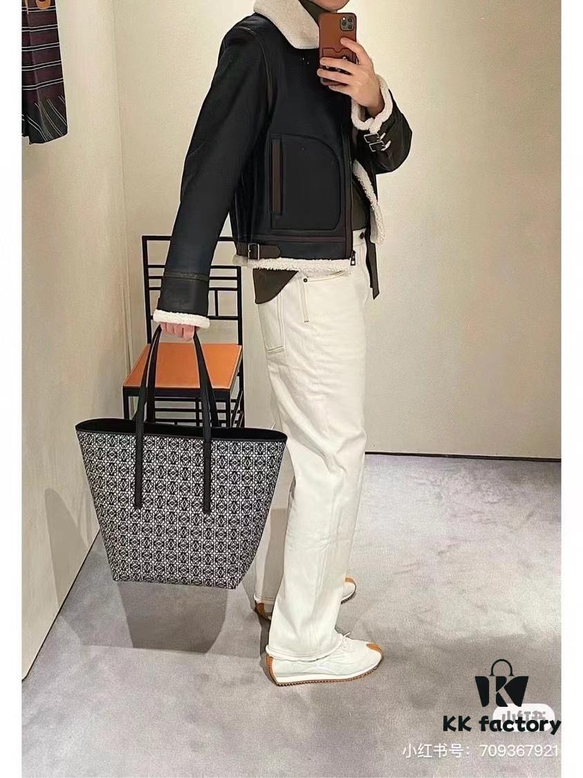 Loewe & T Tote Embroidered Jacquard Fabric with Leather — Shopping Bag