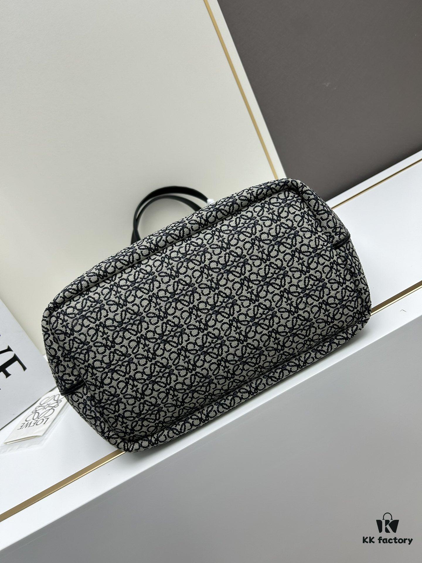 Loewe & T Tote Embroidered Jacquard Fabric with Leather — Shopping Bag