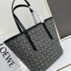 Loewe & T Tote Embroidered Jacquard Fabric with Leather — Shopping Bag